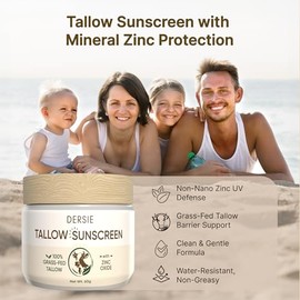 Protector solar de sebo de res con xido de zinc sebo y xido de zinc Proteccin solar instantnea Frmula no grasosa con cera de abejas, frambuesa roja,  