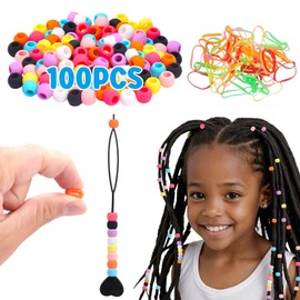 COSOOS 100 Small Silicone Hair Beads for Girls, Diameter 5mm Colorful Soft Mini Rubber Hair Beads for Braids for Girls, 2 Plastic Quick Beaders for Hair Braids, 50 Elastic Rubber Bands