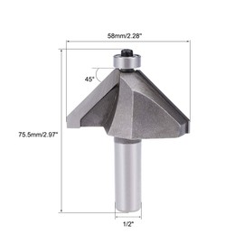 sourcing map Chamfer Router Bit 45 Degree 1/2" Shank 1-1/6" Cutting Height Edge Forming Router Bit for Woodworking 2pcs