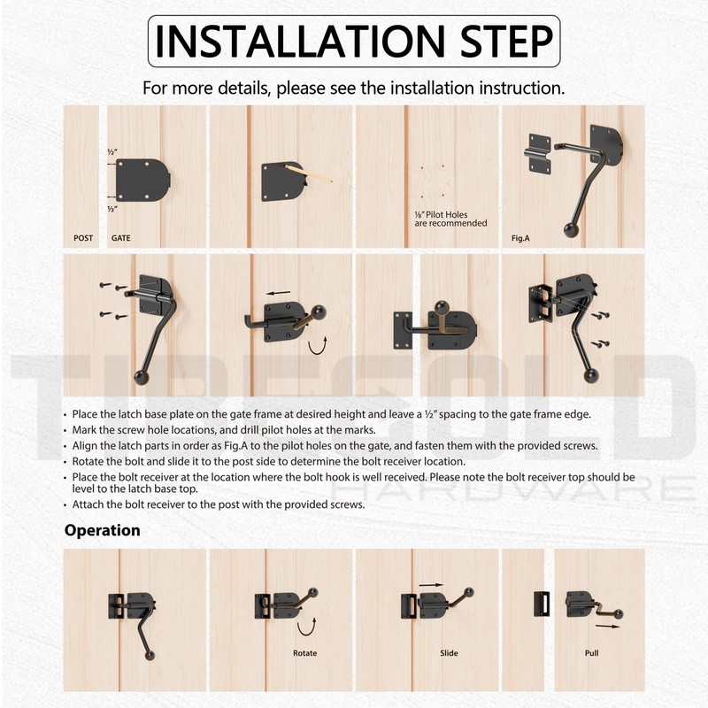 TIBEGOLD Slide Bolt Gate Latch, Heavy Duty Door Latch Hook