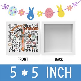 Christian Easter Decor Easter Bible Verse Decor Easter Jesus Decor Easter Retro Cross Decor Coquette Easter Bow Decor, Wooden Box Decor for Rustic Home Bedroom Living Room Table Shelf Office