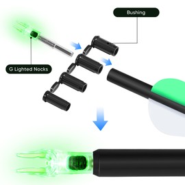 KEAUP 6/12 Pack G Lighted Nocks for Arrows with .165 .204 .233 .244 .246 Inside Diameter with X, H, S, GT Bushings High-Visibility LED Arrow Nocks, ON/Off Switch Included (12 Pack/Green)