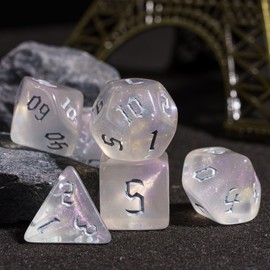 Cusdie 7Pcs/Set DND Dice Set D&D Polyhedral Dice for Dungeons and Dragons Pathfinder MTG Role Playing Dice Games RPGs（Transparent w/Glitters）