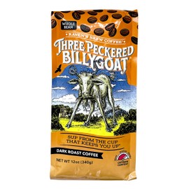 Raven's Brew Coffee Three Peckered Billy Goat, 12 Ounce - Dark Roast - Full Body with a Long Sweet Finish (Whole Bean, 12 oz)