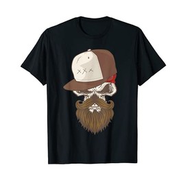 Cool Funny Hipster Skull With Beard And Baseball Cap Bandana T-Shirt