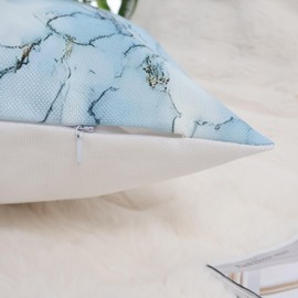 OYIMUA Blue and Gold Cushion Covers 45 x 45 cm Modern Marble and Ginkgo Design Outdoor Cushions 18x18 Inches Decorative Linen Pillow Covers for Garden Furniture Sofa