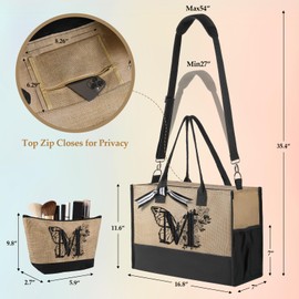 TRSODD Christmas Gifts for Women, Gifts for Women, Gifts for Mom, Mom Gifts, Christmas Gifts for Mom, Birthday Gifts for Women, Embroidery Ju-te Straw Tote Bag with Shoulder Strap and Makeup Bag S