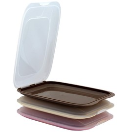 ENGELLAND - 3er Set hochwertige stapelbare Aufschnitt-Boxen, Frischhaltedose für Aufschnitt. Wurst Behälter. Perfekte Ordnung im Kühlschrank - beige braun rosa, Maße 25 x 17 x 3.3 cm