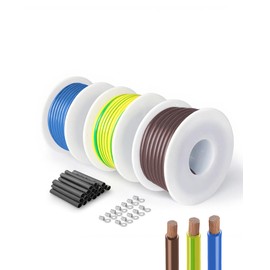 H07V-K Installation Cable Set 1.5 mm², 3 Colours Electrical Installation Wire (Blue/Brown/Green-Yellow) Each 6 m, Fine Wire PVC-Insulated Copper Cable for Junction Boxes, Repairs and