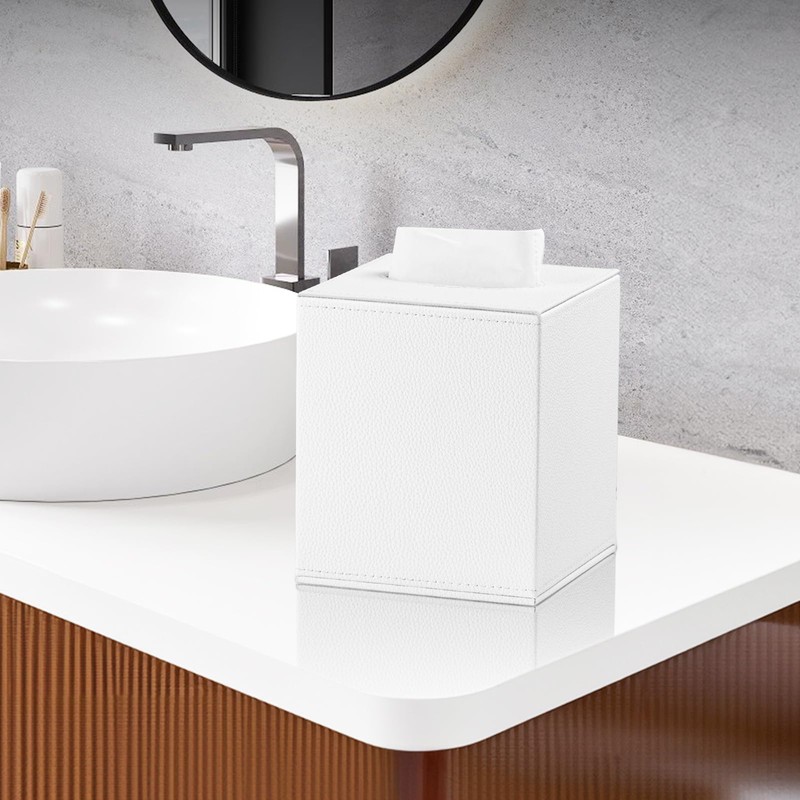 White Tissue Box Cover Square, Leather Tissue Box Holder Decorative,