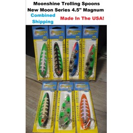 Moonshine 4 1/2" Magnum New Moon Series Trolling Spoons - Fishing Lures - Choose - NM Sniper