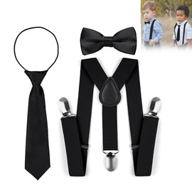 TMRBBesty Children's Braces Bow Tie Sets, Braces Bow Tie Set, Y-shaped Braces and Bow Tie Set, Boys Braces Bow Tie, Identical Tie, Suitable for Boys and Girls, black