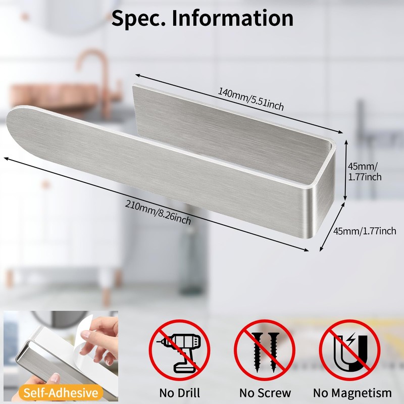 Adhesive Hand Towel Holder, 8 Inch Towel Holder for Bathroom