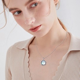 KZX Caduceus Necklace Sterling Silver Gifts Nurse Themed Pendant Healthcare Worker Necklace Jewellery for Women Nurse Doctor, Sterling Silver, Moonstone