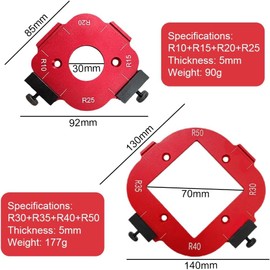 Corner Radius Milling Template R10-R50, Milling Template Planer Multifunctional, Planer Milling Template, Wardrobe Corner, Rounded Corners Milling Machine Grinding Tool, Used for Woodworking (Red)