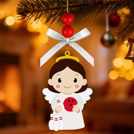 Bowling Angel Easter Ornaments Wooden Hanging Angel Ornament Sport Ball Xmas Tree Decorations for Home Crafts Bowling Lovers Sport Players Fans Family Holiday Party Supplies