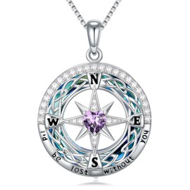 OCJ Christmas Gifts for Wife Compass Necklace Sterling Silver I'd be Lost without You Heart Amethyst February Birthstone Jewelry Gifts for Women Her Girlfriend Graduation Birthday Presents Ideas