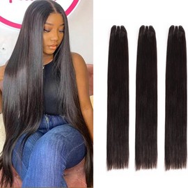 Bundles Human Hair Extensions Real Hair Wefts Real Hair Extensions for Black Women Bundles Extensions Wefts Hair Extension Human Hair Bundle (Straight Bundles Human Hair, 16 18 20 Inches)