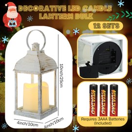 Kittmip 12 Set 10 Inch White Decorative Candle Lanterns Bulk Lanterns Centerpiece with LED Flameless Candle Indoor Outdoor Battery Powered Hanging Lights for Wedding Halloween Thanksgiving Christmas