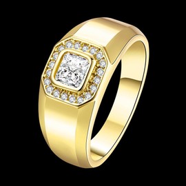 Uloveido Mens 9mm Gold Plated Square Simulated Diamond Wedding Engagement Rings For Boys KR204, Zirconia, Cubic Zirconia