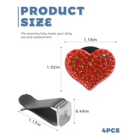UNLRAE 4PCS Car Air Vent Clips,Bling Car Accessories Rhinestone Heart-Shaped Bling Air Conditioner Air Outlet Clip,Universal Automotive Interior Decoration,Suitable for Most Cars,SUVs (Red)