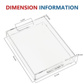 KOTEMON Acrylic Serving Tray with Handles-16x12x2.36Inch-Decorative Tray Letter Tray Organizer for Ottoman Coffee Table Countertop, Clear