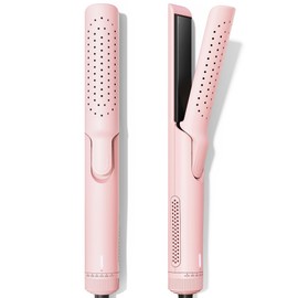 VAVOOV Pro Airflow Styler Curling Iron with 360° Vented Cool Air for Long-Lasting Curls, 1 Inch Hair Straightener and Curler 2 in 1, Dual Voltage, Adjustable Temps, Pink