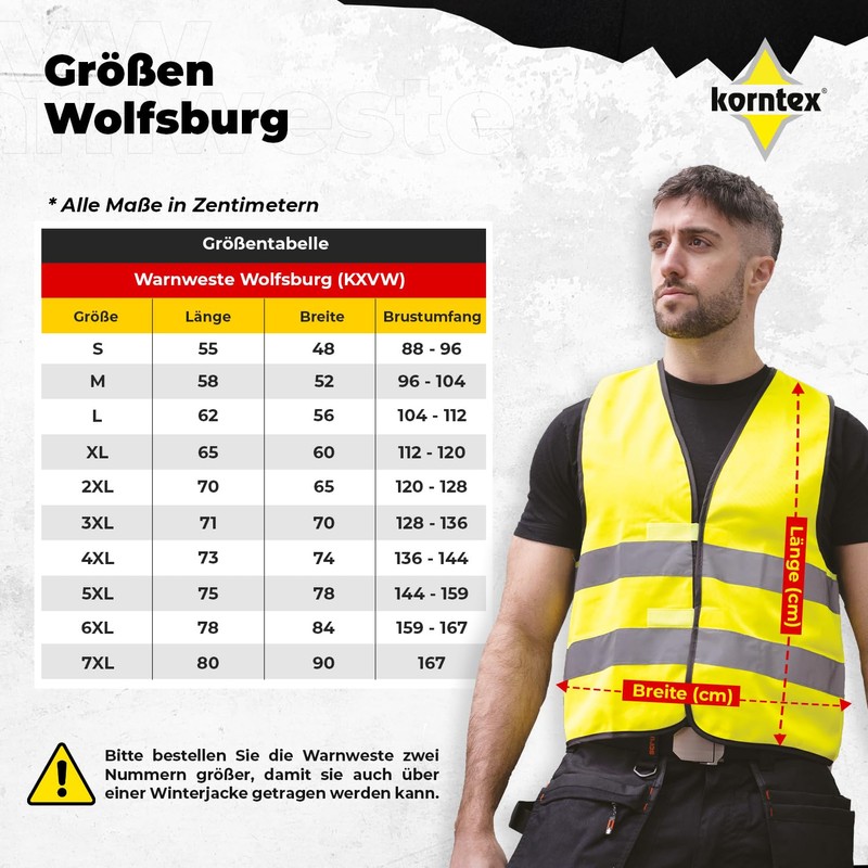 Korntex KXVWG7XL Standard High-Visibility Vest, Yellow, Black Trim, 7XL