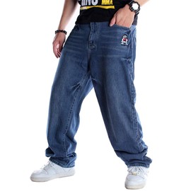Ruiatoo Men's Baggy Jeans Loose Fit Hip Hop Dance Punk Denim Long Casual Deep Blue Pants 46