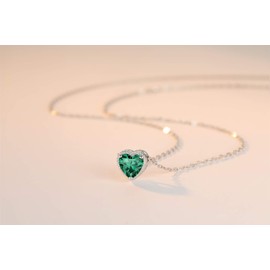 Qings Birthstone Heart Necklaces, 925 Sterling Silver May Birthstone Pendant Necklace, Adjustable Chain Gift Box, 12 Months Jewellery for Women Valentines Gift for Her Wife Girls Birthday Wedding