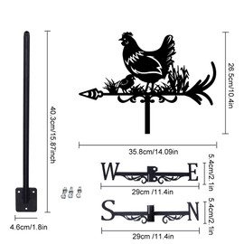 SUPERDANT Hen Grass Metal Weather Vane Animals Wrought Iron Wind Vane Roof Garden Directional Sign Outdoor Farmhouse Decoration Hollow Wind Direction Indicator