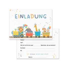 10er-Set Tierische Abenteuer Einladungskarten Kindergeburtstag | DIN A6 | Handgemacht | Partyeinladungen | Feier | Geburtstagsparty | Einladungen für Kinder, Jungs und Mädchen (10x Einladungen)
