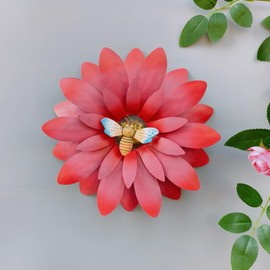 Metal Red Flowers Wall Decor, 21x21cm Large Metal Wall Art Colorful Metal Flowers Ornaments Hanging Sculpture for Outdoor Indoor Home Living Room Bedroom Office Garden Decoration