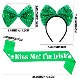 CHRIMISS St Patricks Day Costume Accessories Set, Green Headband Satin Sash Tutu Dress for Irish Parades St Patrick's Day Decor