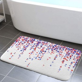 Colorful Bathroom Rug, Non Slip Bath Mat with Design Falling Blue Red Stars American Indepence Day 4TH of July Patriotic Bathroom Accessories Shower Mat Kitchen Rug