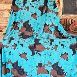 TURQUOISE Cowhide Throw  blanket, 60x80" approximately, medium weight.
