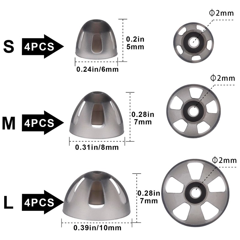 HINZIC 12 Pack Large/Medium/Small(10/8/6mm) Hearing Aids Domes, Silicone Hearing aids