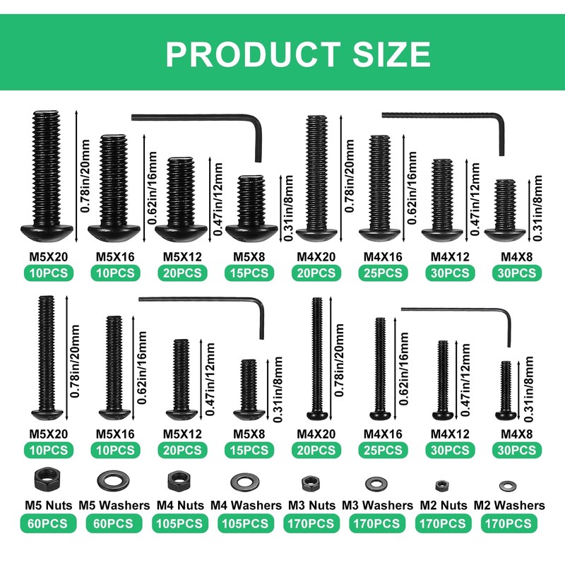 1450 Pcs Nuts and Bolts Assortment Set, Button Head Hex