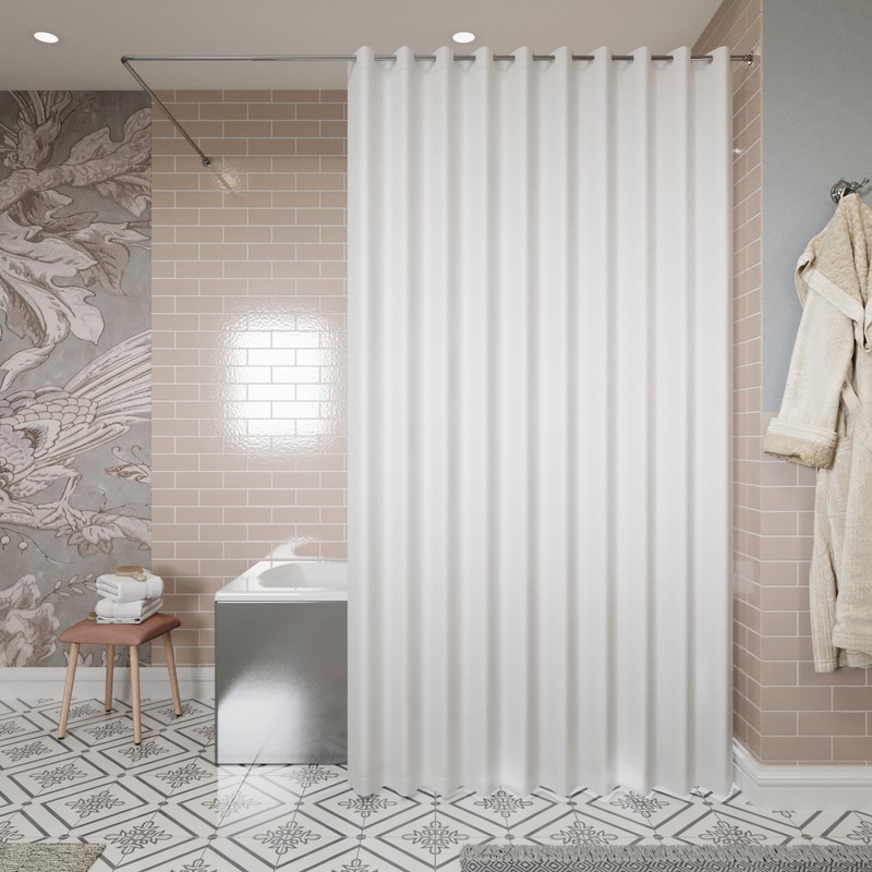 Croydex Hookless Textile White Shower Curtain, No Curtain Rings Required,