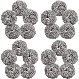 LATRAT Pack of 30 Scourers Stainless Steel Sponges Scourer Scourer Scouring Spiral Pot Scraper with Handle for Dish Washing Sponge Set Cleaning Sponge