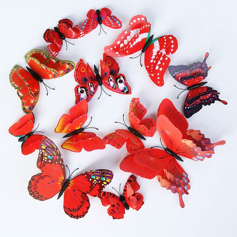 CL-Link 24PCS 3D Butterfly Wall Decals Red Double Layer Butterflies