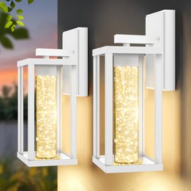 2-Pack Outdoor Wall Light Fixture, Exterior Waterproof Wall Lantern Sconce with Crystal Bubble Glass, Anti-Rust Modern POutside Lighting for Porch, House, Patio, Garage, Entryway
