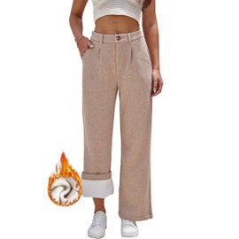 heipeiwa Women's Fleece Lined Winter Thermal Cashmere Knit Wide Leg Pants Trouser Casual Dressy Outfit