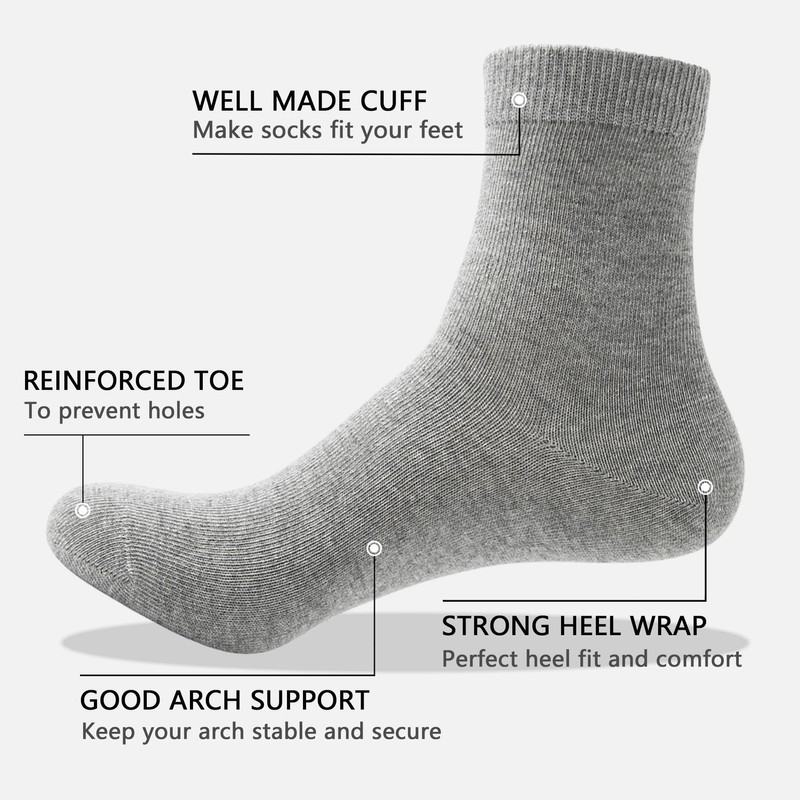 LBJR 12 Pairs Men and Women Crew Ankle Socks Cotton