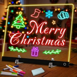 LED Note Board with 6 Colors, 11.8 X 7.9 4 Light Modes & Touch Control, Light Up Acrylic Dry Erase Board with Invisible Stand, 7 Markers, Message Board for Room, Office, Holiday Gift (Plug-in)