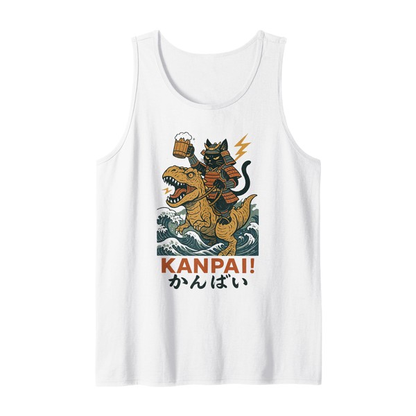 Samurai Cat on Tyrannosaurus rex. | Retro Japanese Vibes Tank