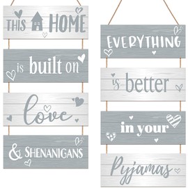 2 Sets Home Hanging Slatted Signs This Home is Built on Love and Shenanigans Wooden Home Plaque with Ropes for Family House Decoration DIY Home Crafts Supplies