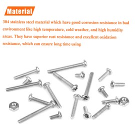 HELIFOUNER 240 Pieces #4-40 Phillips Pan Head Machine Screws Nuts Assortment Kit, Coarse Thread, Fully Machine Threaded, 304 Stainless Steel