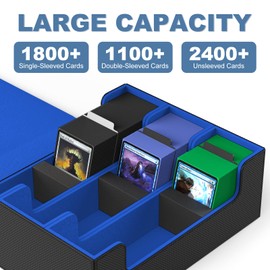 Mlikero Sammelkarten-Aufbewahrungsbox für 1800+ Karten, Magnetische Karten Deck-Box passend für MTG und Sports Karten, Premium Commander Karten Deck-Box mit 10 kompatiblen Kartenteilern (Schwarz&Blau)