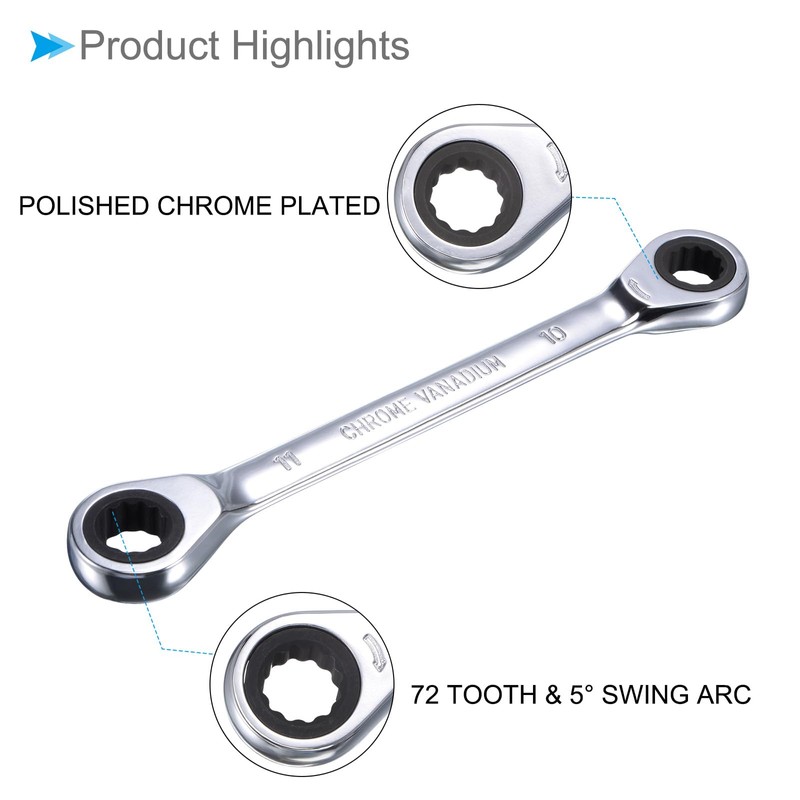 CoCud Double Box End Reversible Ratcheting Wrench, Metric 10 by